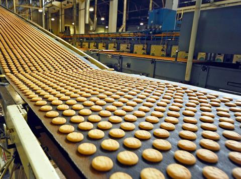 Cookies on a manufacturing line