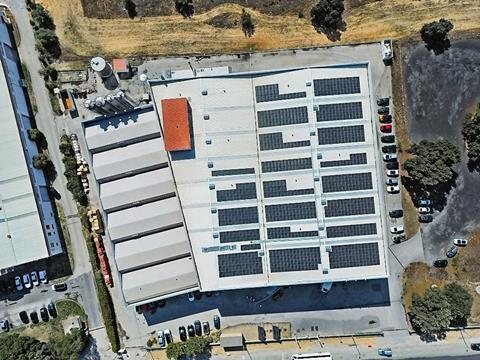 Solar panels on the roof of Dawn Foods' plant in Pamela, Portugal
