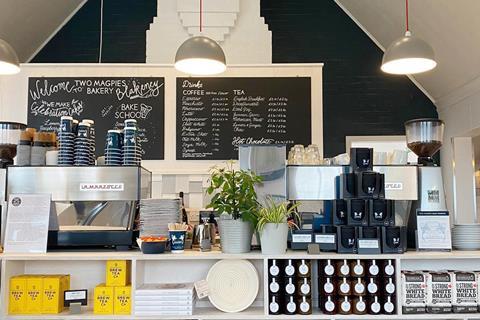 A well stocked counter at Two Magpies Bakery