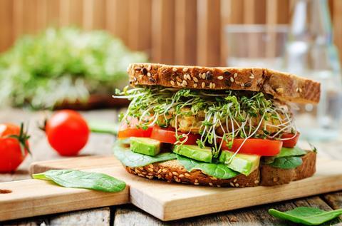 Wholegrain bread sandwich with chickpeas and sprouts