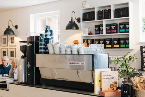 A coffee machine inside Two Magpies Bakery in Holt