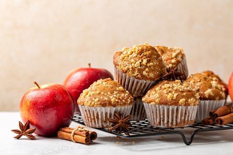 Apple & cinnamon muffins on a cooling rack