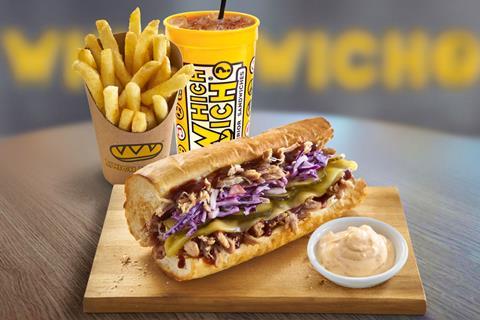 Which Wich loaded BBQ pork sandwich with fries and a drink