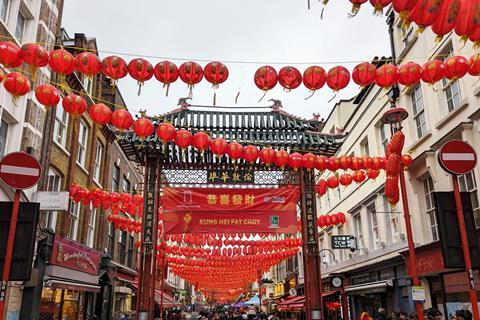 Red lanterns hang above Gerrard Street in the week following Chinese New Year celebrations  2100x1400