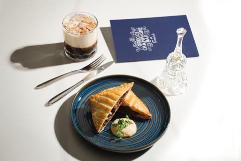 Greggs x Fenwick steak bake served with peppercorn aioli and cocktail