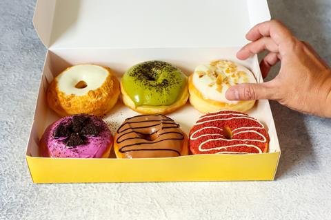 A selection box of doughnuts