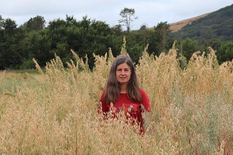 Dr Catherine Howarth from Aberystwyth University in a field of wheat