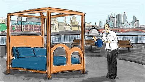 Artist's sketch of the giant bed to be installed at London's Southbank as part of Bertinet Bakery's marketing campaign