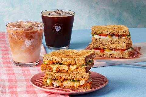 Chicken N'Duja Toastie, Halloumi and Chargrilled Veg Toastie and an Iced Latte