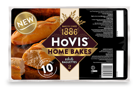 Hovis Home Bakes White Baguettes in packaging