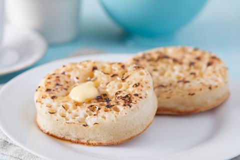 Toasted crumpets with butter on top