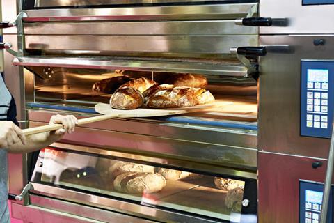 Bread in an industrial oven