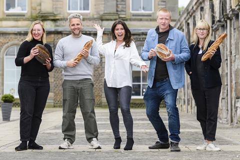 Eskmills head of growth Nicole Pyper (centre) with Company Bakery owners (L-R) Hollie Love Reid, Duncan Findlater, Ben Reade, and Amy Findlater.  2100x1400