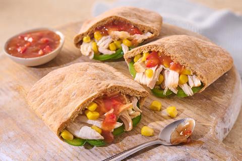 Gluten Free Soft Brown Pittas stuffed with chicken salad