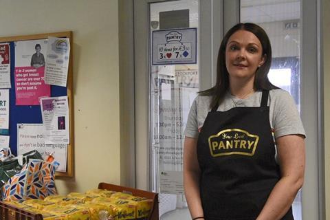 Rebecca at The Pantry, Stockport, receiving donations from Allied Bakeries