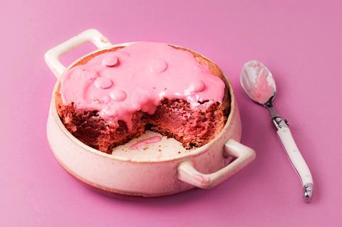 Ruby chocolate brownie in a bowl