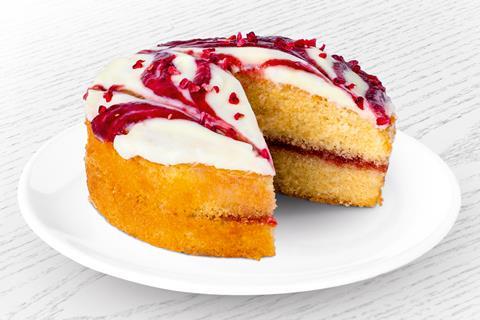 A raspberry ripple sponge cake