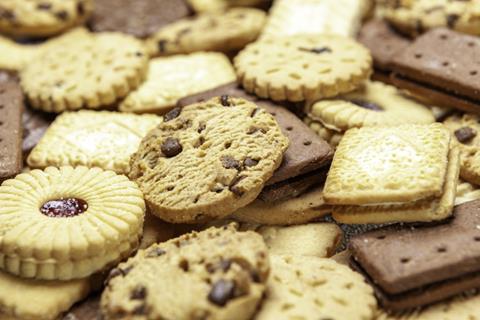 A selection of biscuits including custard creams