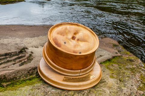 The Scotch pie trophy by a loch in Scotland