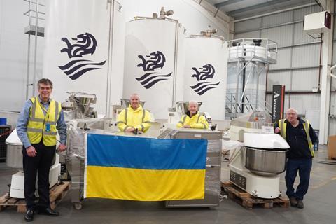 Staff at Zeelandia's technical centre in Colchester with a Ukrainian flag
