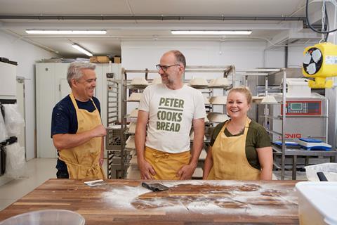 Three bakers working at Peter Cooks Bread bakery