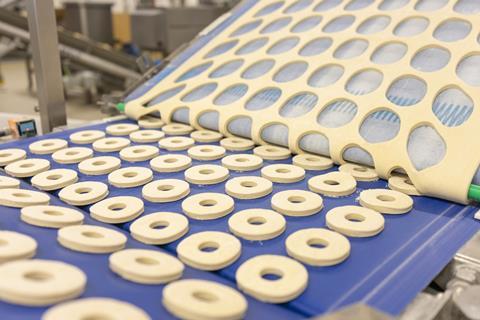 Doughnut production line at a Baker & Baker factory