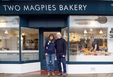 Co-owners Rebecca Bishop and Steve Magnall outside Two Magpies Bakery