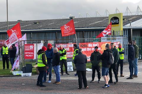 Workers on strike outside the Hovis Belfast factory