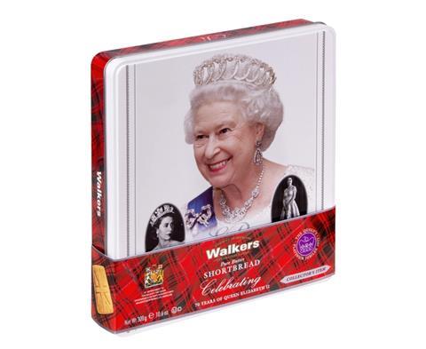 Walker's commemorative biscuit tin with Queen Elizabeth II on it