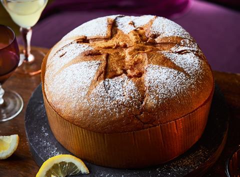 A Limoncello Fizz Panettone with a dusting of icing sugar