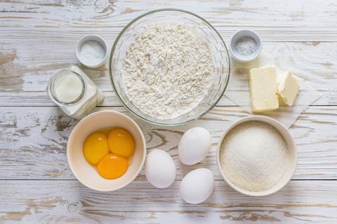 Baking ingredients such as flour, milk, eggs and butter