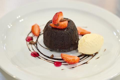 Booker - Chef’s Menu Chocolate Fondant served with fresh strawberries and ice cream - 2100x1400
