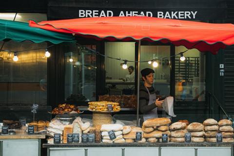 Outside Bread Ahead's bakery stall in borough market