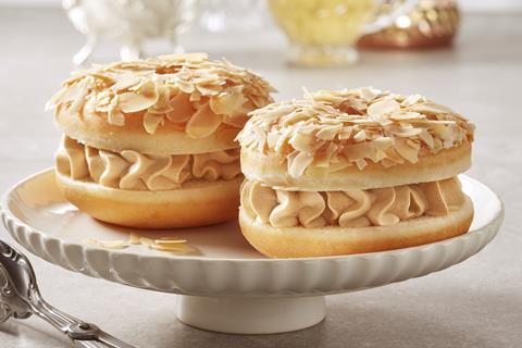 Doughnuts inspired by the Paris-Brest pastry, with almonds on top