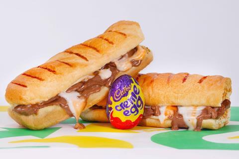 Cadbury's Creme Eggs oozing out of a Subway sandwich