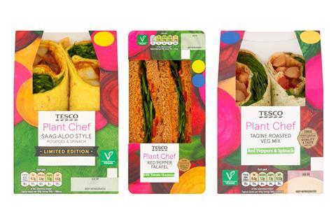 Two plant-based wraps and a sandwich in Plant Chef packaging