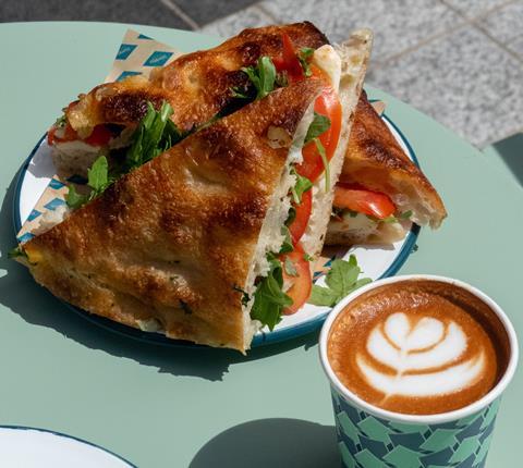 Signorelli Bakery - Focaccia sandwich and coffee at Wood Wharf cafe