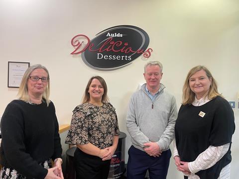 MSP Jenni Minto (right), Scotland's Minister for Public Health and Women’s Health, meets with management at Aulds Delicious Desserts in Renfrew near Galsgow