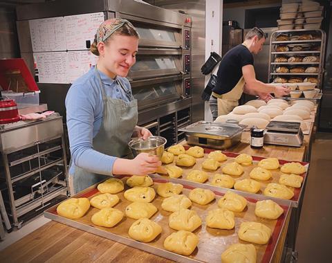 Rosa Cundill prepares Poale-n Brâu at her bakery in Neath, south Wales