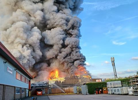 A major fire rips through the David Wood Foods bakery site in Dudley on Friday 15 September.  West Midlands Fire Service