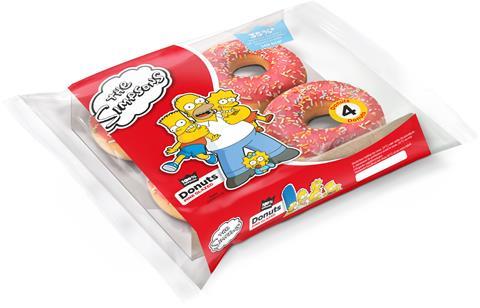 Pink doughnuts with The Simpsons on packaging