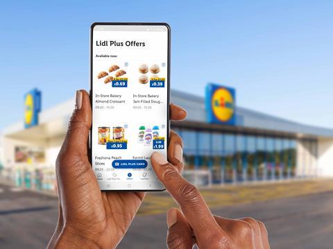 A person using the Lidl Plus app to view offers on croissants and in-store bakery items