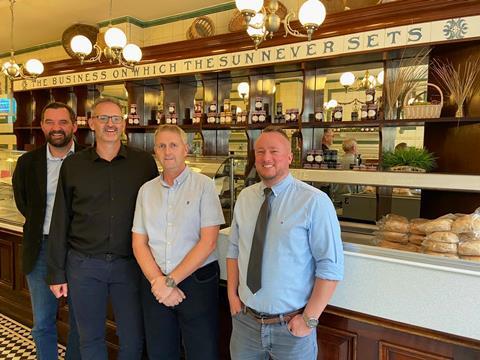 L-R Andrew Fielder, Andrew McDaid, Phil Allen, and Giles Allen inside the Jacksons The Baker shop in Chesterfield
