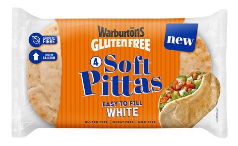 Warburtons Gluten Free Soft Pittas pack shot  2100x1288