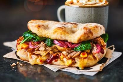 M&S Cafe Pulled Pork Flatbread and Almond&nbsp;Croissant&nbsp;Latte