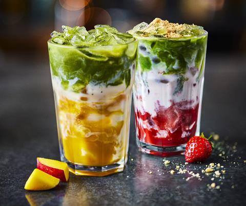 M&S Cafe Iced Mango Matcha Summer Iced Strawberry Shortcake Matcha cafe