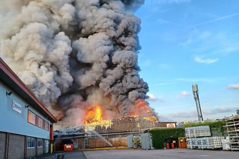 A major fire rips through the David Wood Foods bakery site in Dudley on Friday 15 September.  West Midlands Fire Service