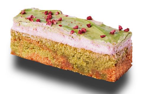 A strawberry & matcha slice of cake