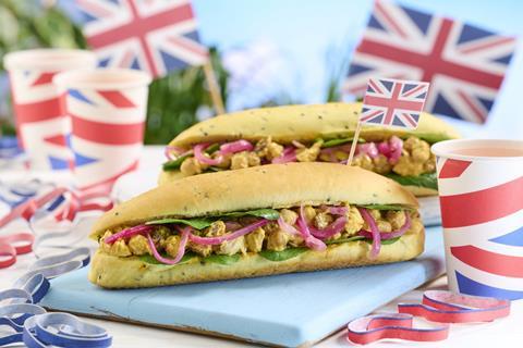 Co-op Coronation Chicken Sub with Union Jack flags