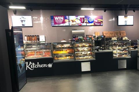 Inside Scotmid's bakery with hot food counters and coffee machine